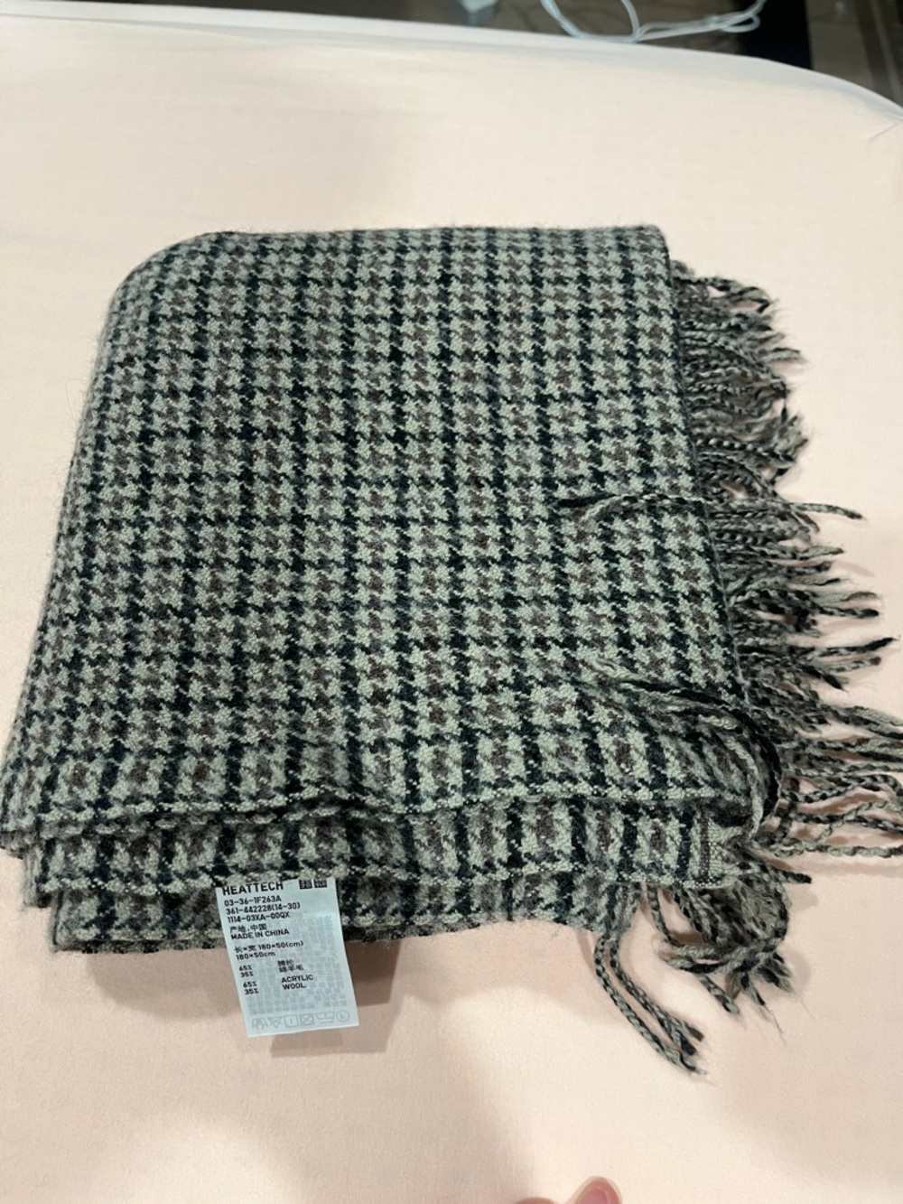 Houndstooth Fringe Scarf in Black and Cream
